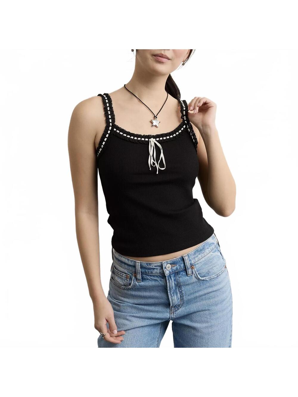 AE Lace Tie Cami American Eagle NWT True Black Small